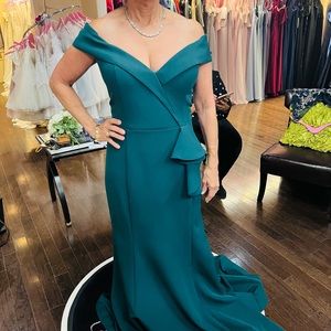 Teal color long formal  gown